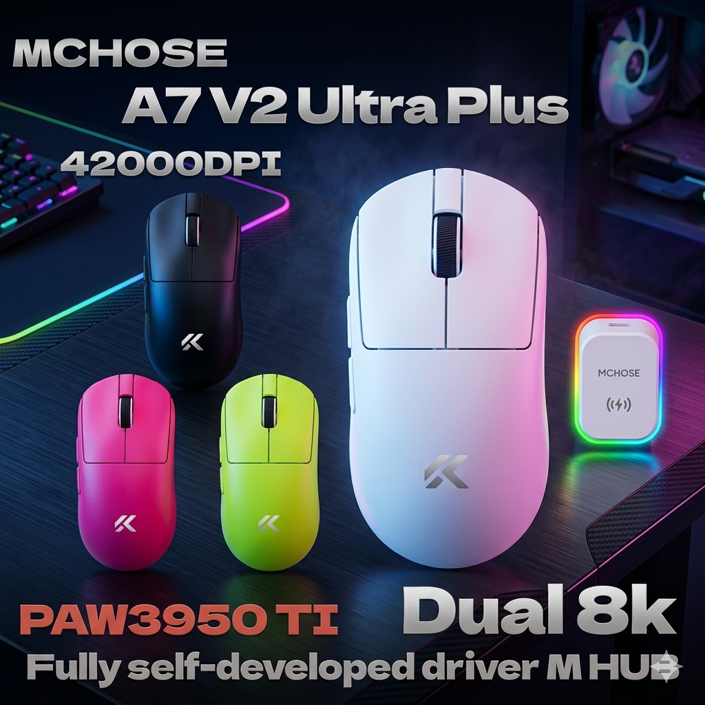 MCHOSE A7 V2 Ultra Plus | PAW3950 Sensor & Dual 8K Hz Polling Rate