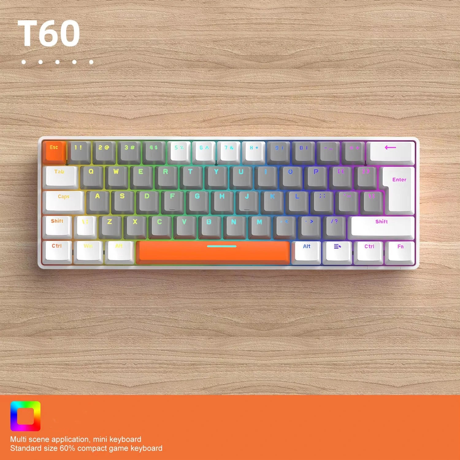 Free Wolf T60 Mechanical Keyboard Color Matching Customized Game Notebook Office Computer 62 Key Mini Keyboard-9