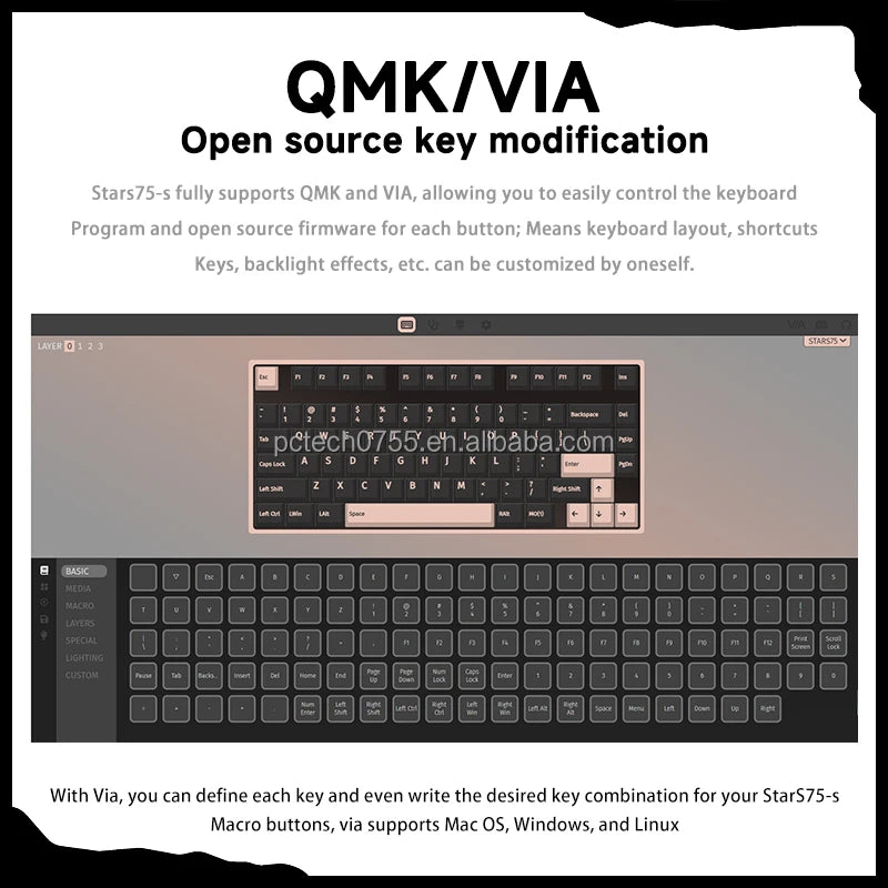Weikav Stars75 Aluminium Mechanical Keyboard Hot Swap USB Tri Mode Wireless RGB Backlit Support VIA/QMK Desktop PC Accessories-4