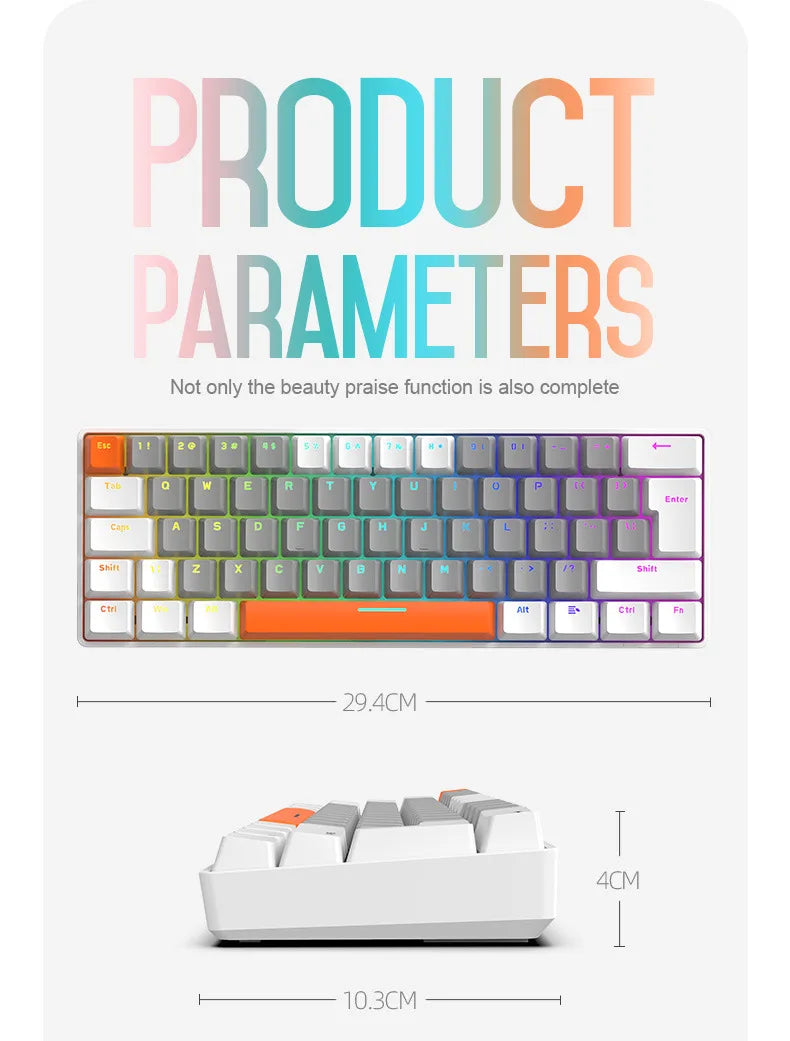 Free Wolf T60 Mechanical Keyboard Color Matching Customized Game Notebook Office Computer 62 Key Mini Keyboard-5