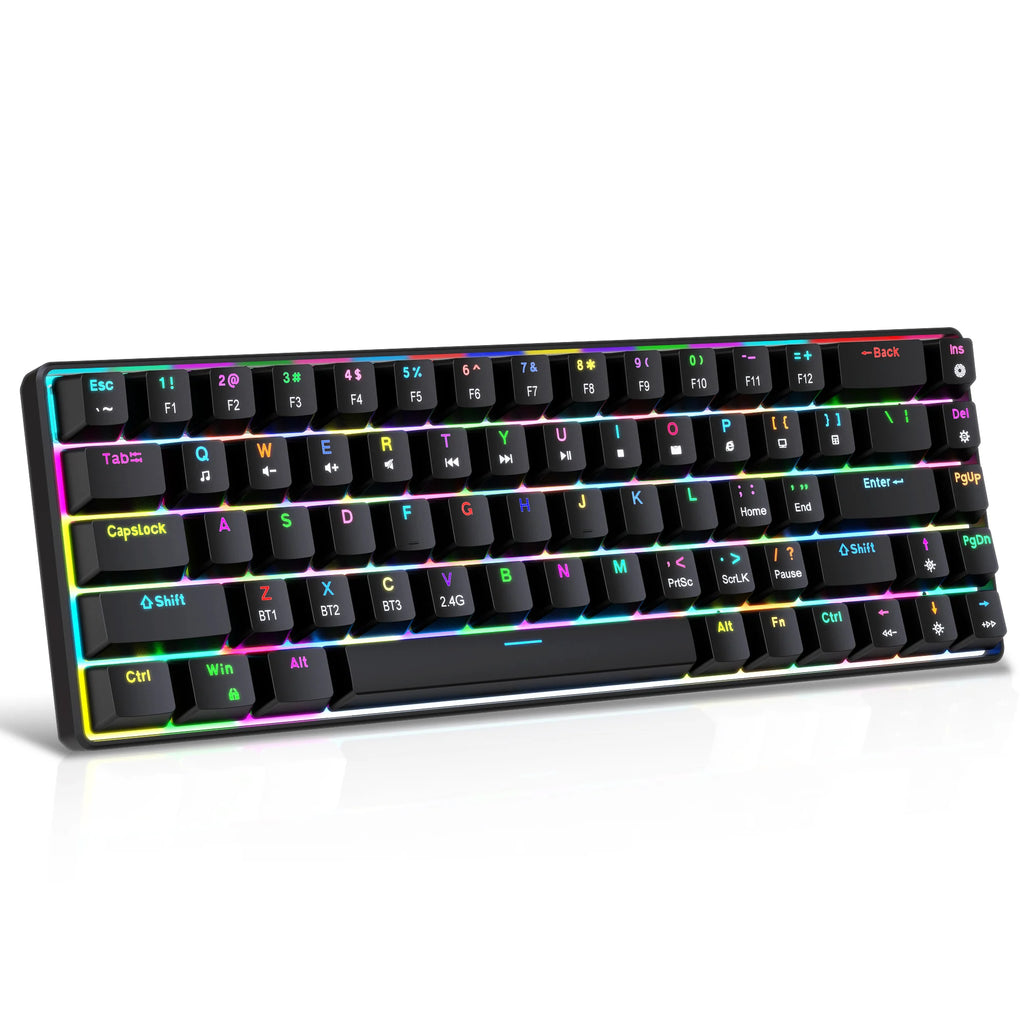 Compact HXSJ V800 68-Key 3-mode Gaming Wireless Mechanical Keyboard USB-C Ergonomic RGB Backlit for Laptop Mac PC-0