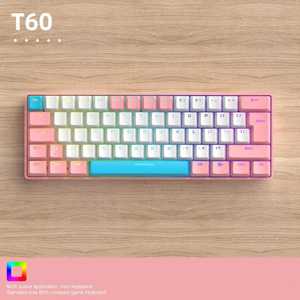 Free Wolf T60 Mechanical Keyboard Color Matching Customized Game Notebook Office Computer 62 Key Mini Keyboard-6