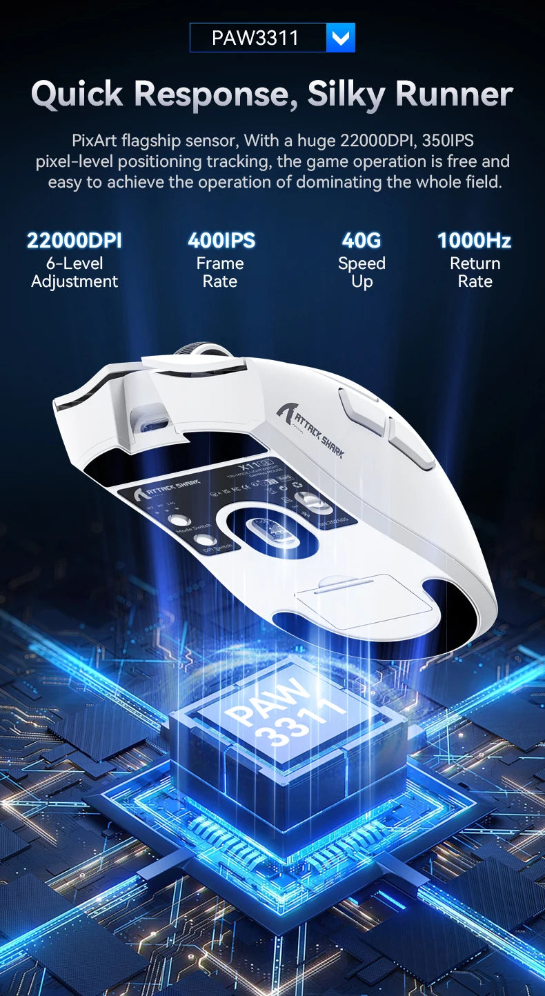 ATTACK SHARK X11SE Ultra-Light: 63g Wireless Gaming Mouse (22K DPI)