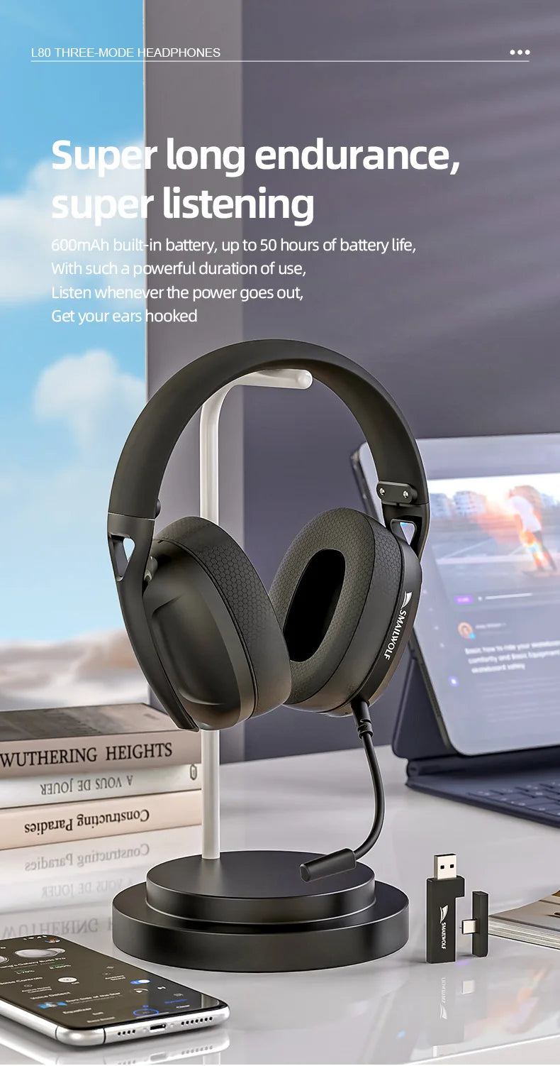 SMAILWOLF L80/ G900 PRO – High-Performance Tri-Mode Wireless Headset for PC & Laptop