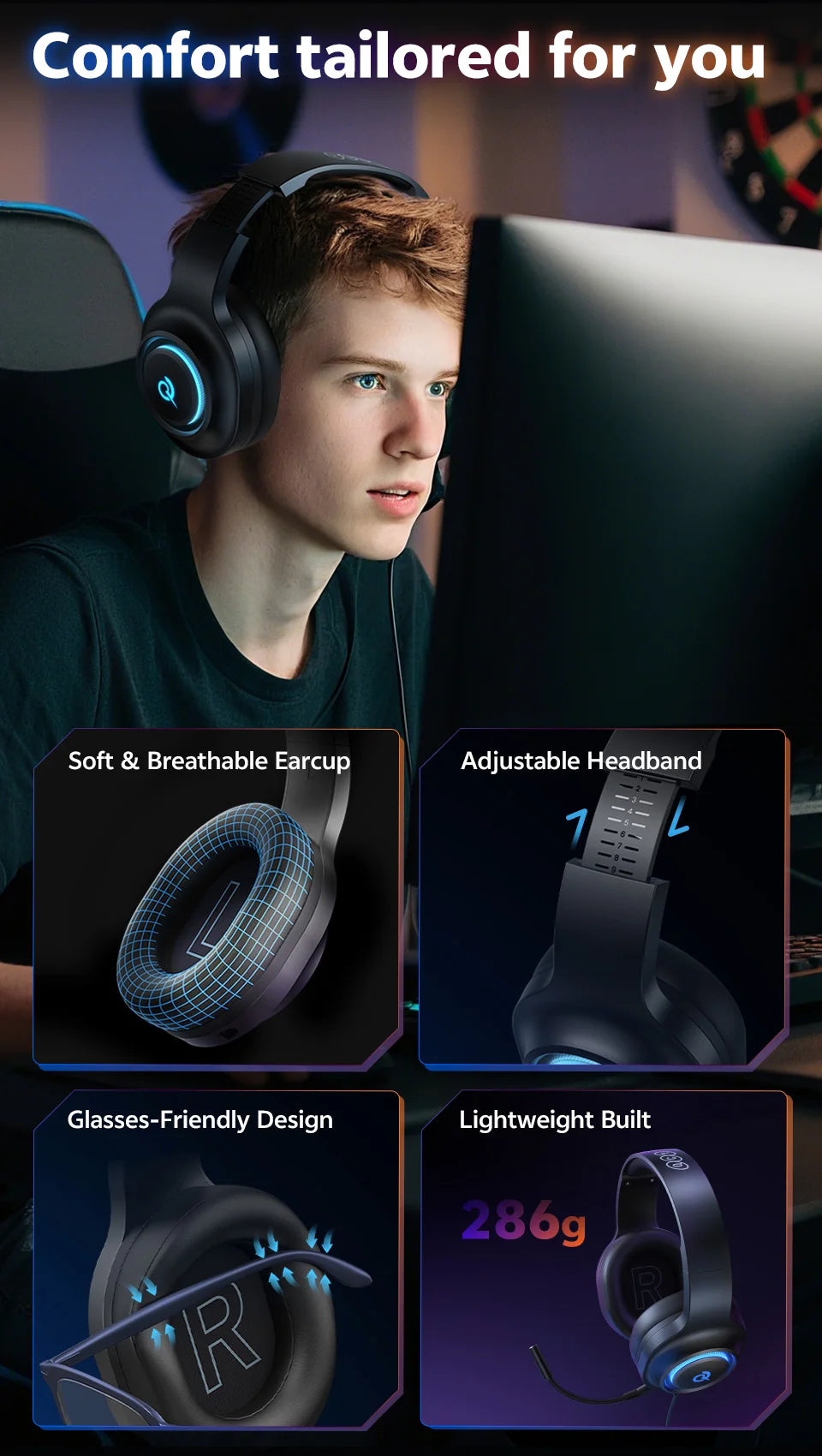 QCY Heroad V200 – Professional Bluetooth 6.0 Gaming Headset | 7.1 Series