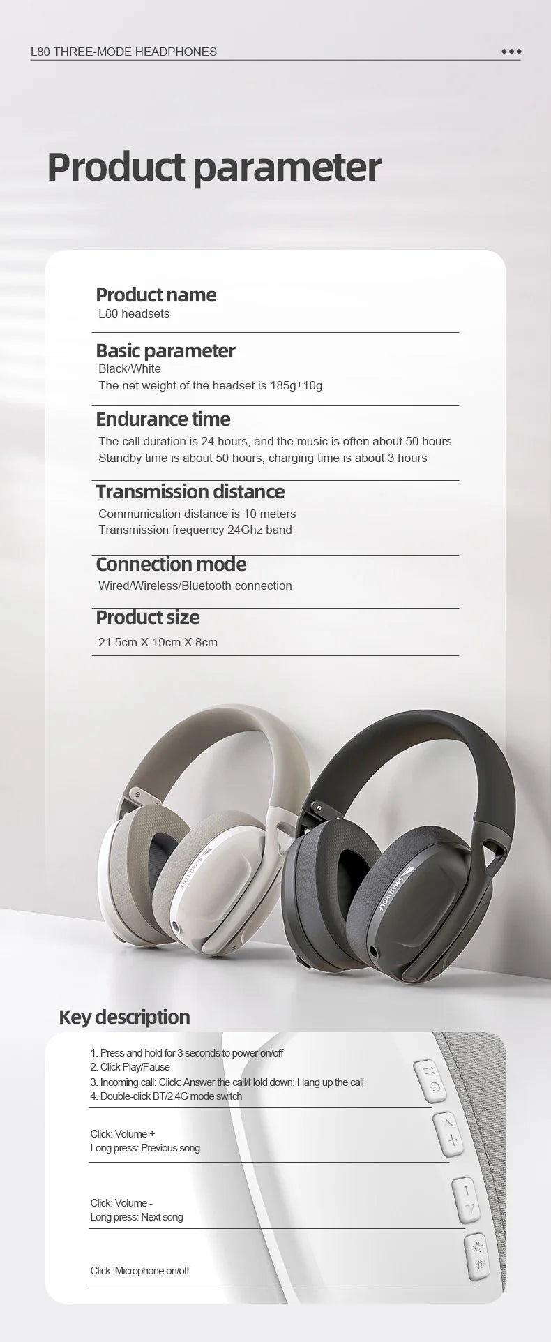 SMAILWOLF L80/ G900 PRO – High-Performance Tri-Mode Wireless Headset for PC & Laptop