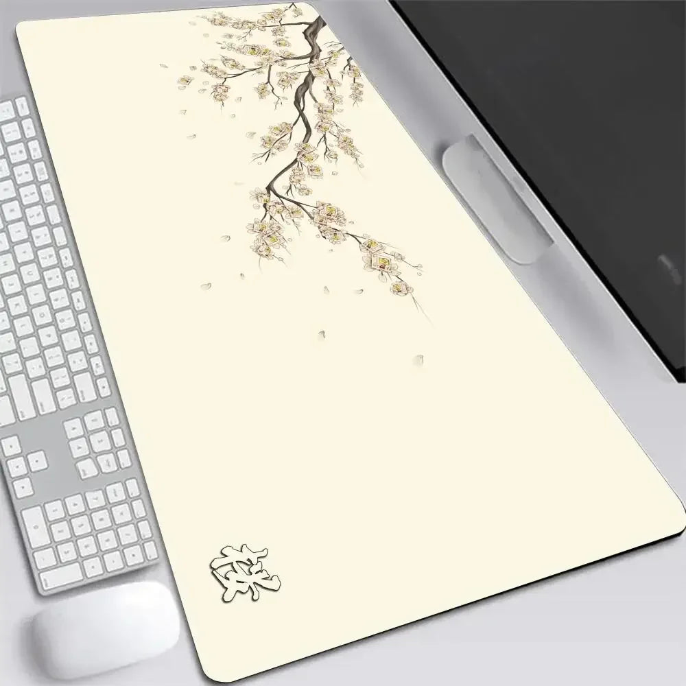 Sakura Anime XXL Gaming Desk Mat – Gray Cherry Blossom Keyboard Pad