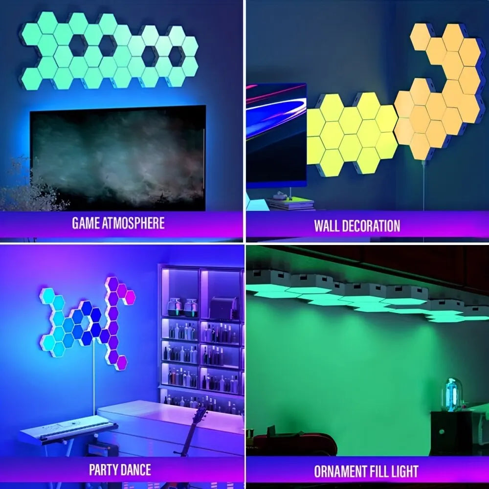 RGB Smart Hexagon Lamps: Music Rhythm Sync & App-Controlled Ambient Light