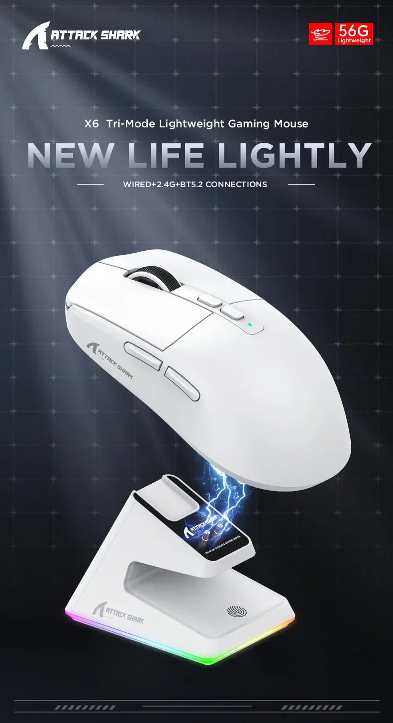 Attack Shark X6: Tri-Mode Wireless Gaming Mouse with Charging Dock