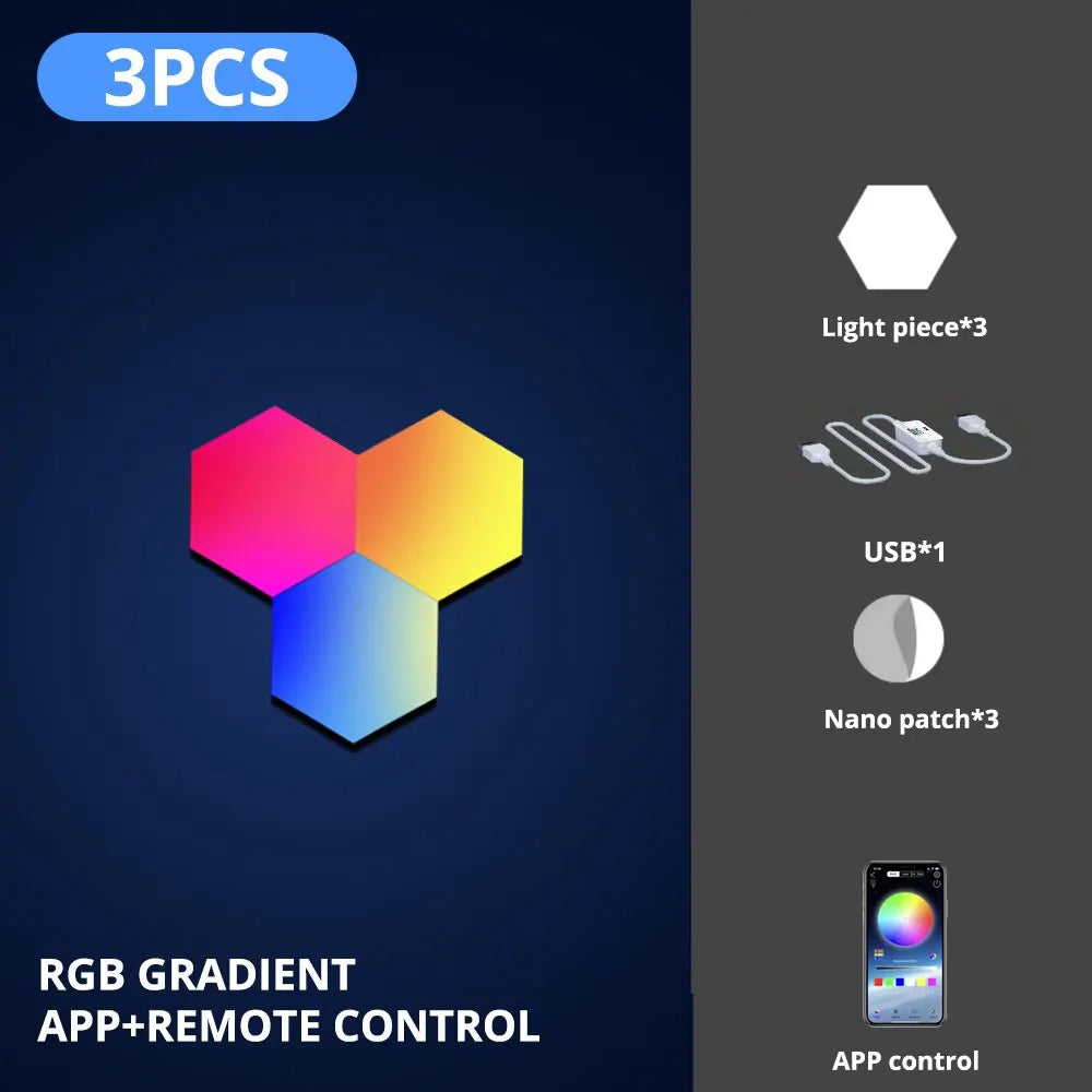 RGB Smart Hexagon Lamps: Music Rhythm Sync & App-Controlled Ambient Light