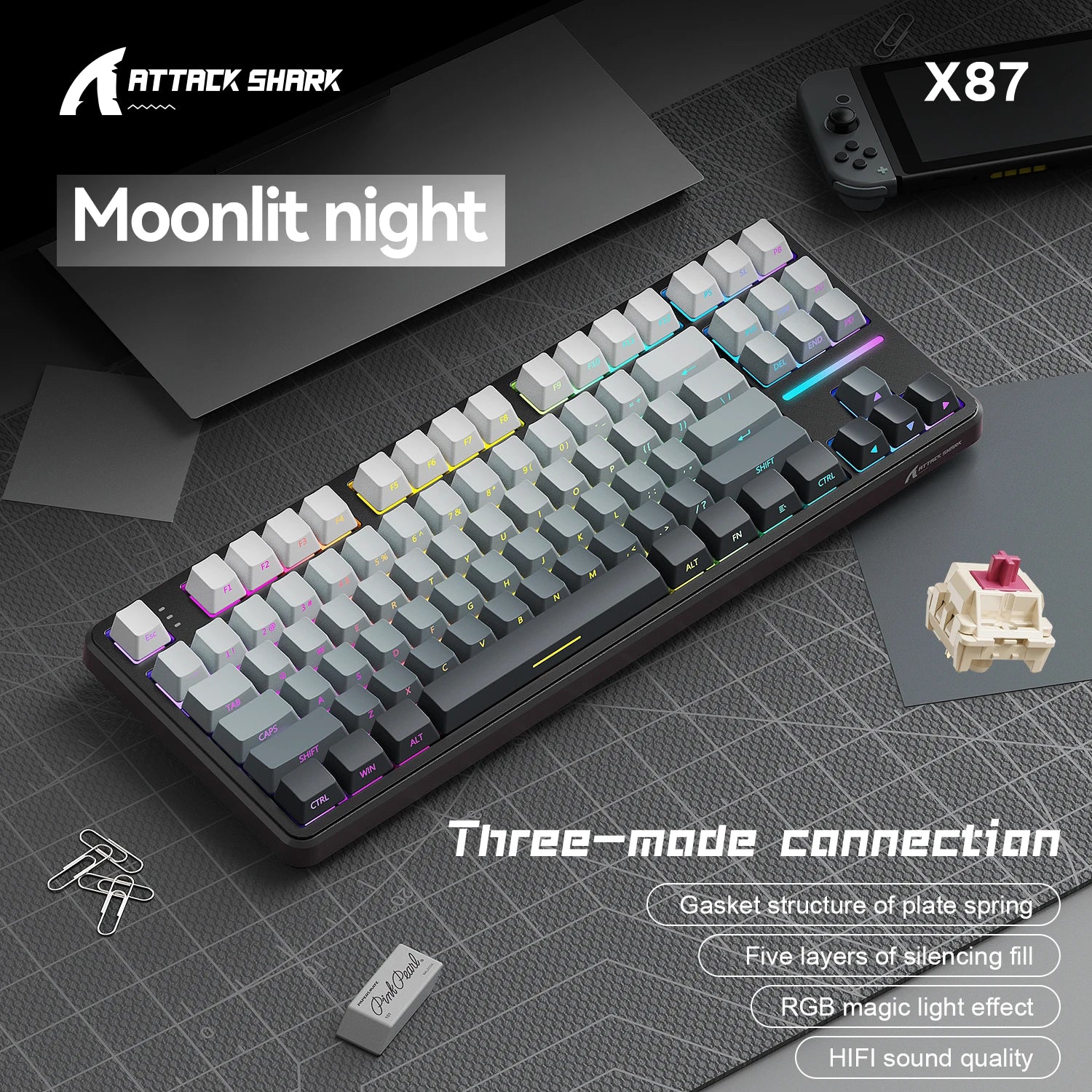 Attack Shark Keyboard X87: Tri-Mode Side-Lit Mechanical