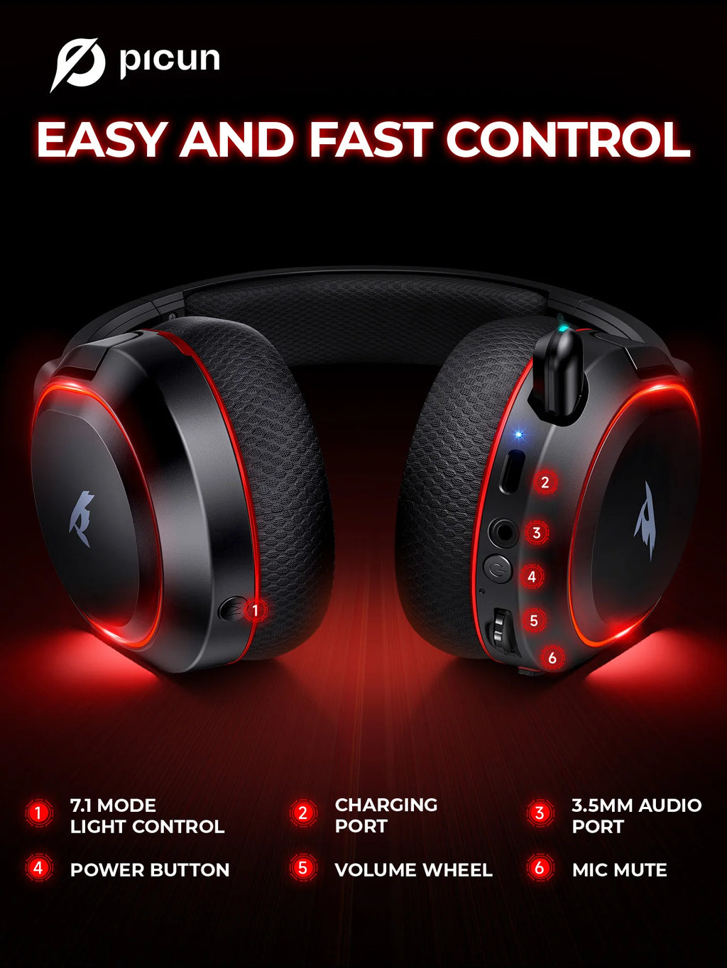 Picun G2 | 5ms Ultra-Low Latency Wireless Gaming Headset with 7.1 Audio