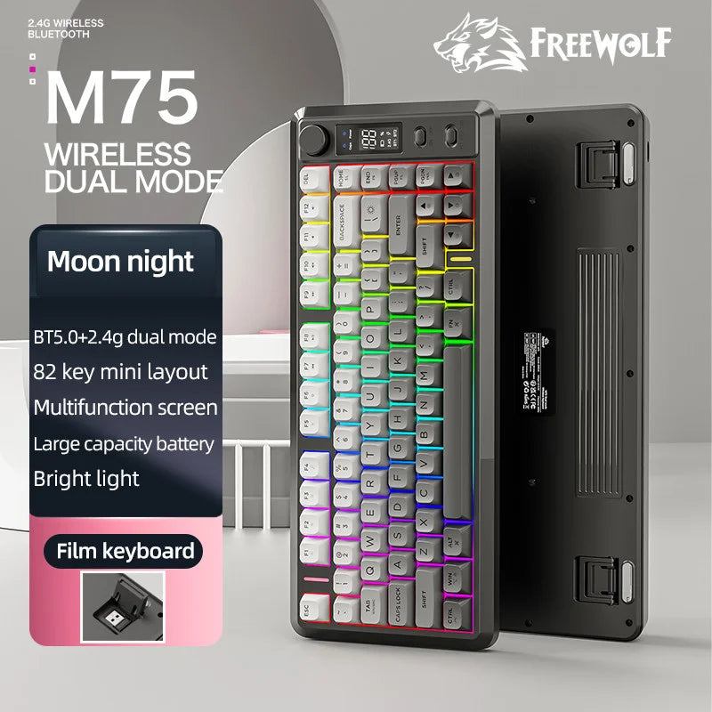 FREEWOLF M75 Compact 75% Mechanical Keyboard | RGB Backlit & OLED Control