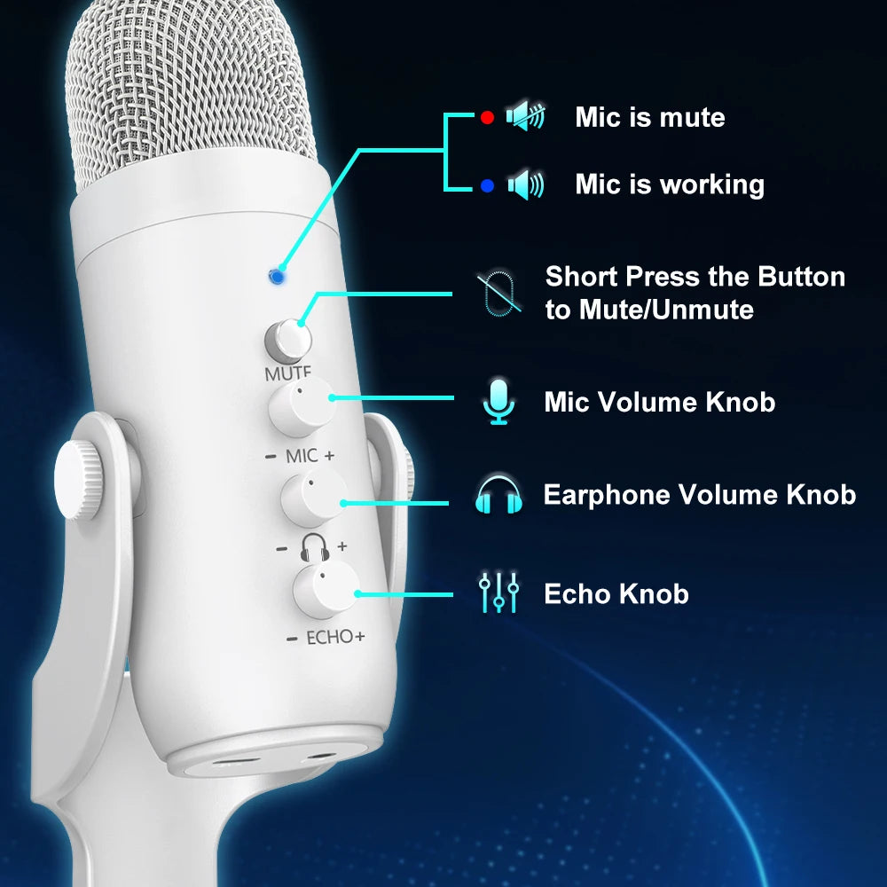 Haomuren White Series – Professional USB Studio Mic for Content Creators
