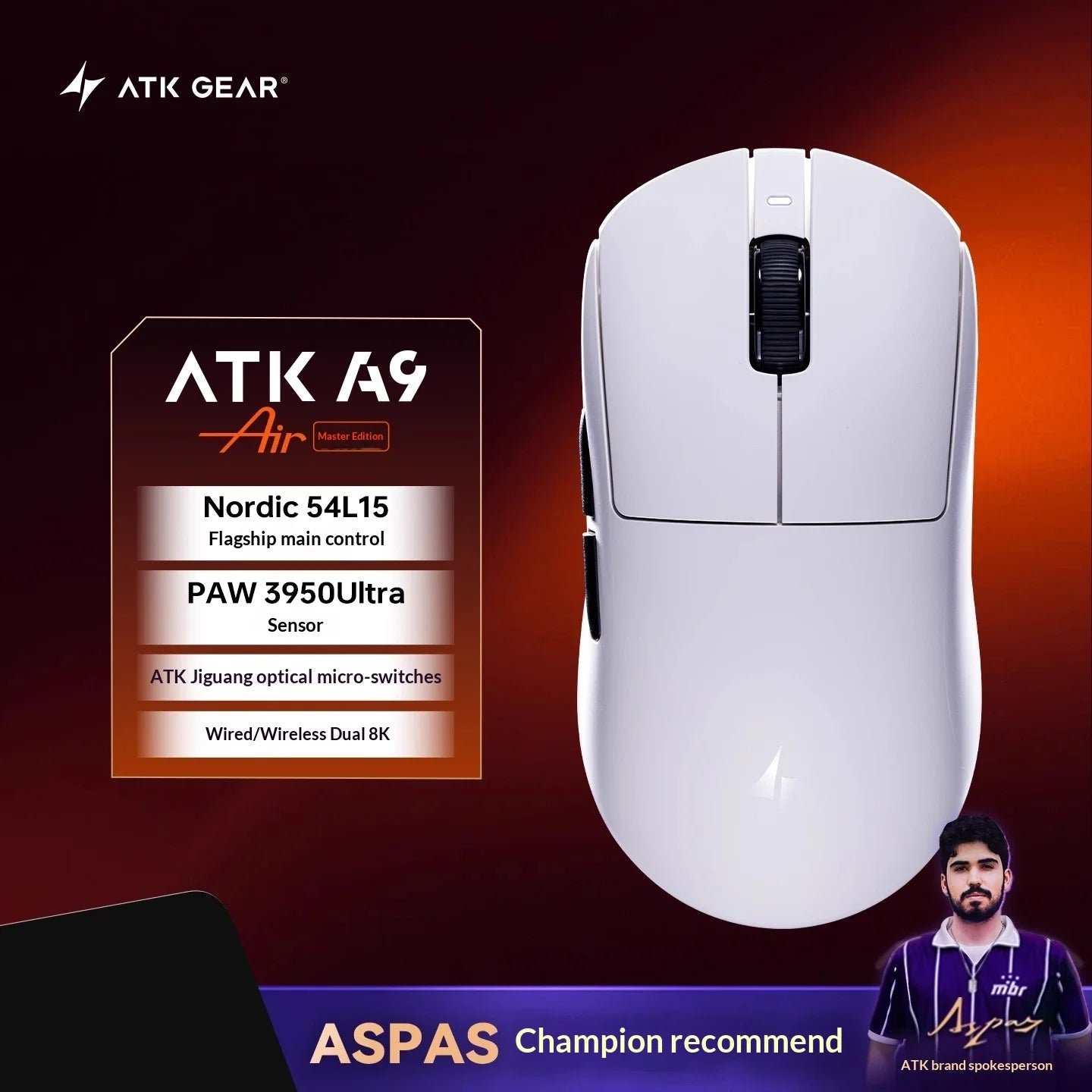 ATK Dragonfly A9 Ultimate: PAW3950 Ultra 8K Wireless Mouse