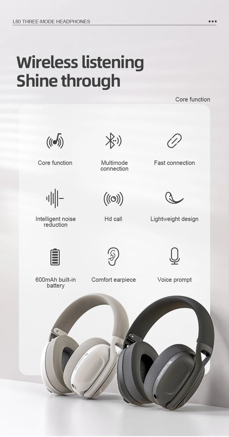 SMAILWOLF L80/ G900 PRO – High-Performance Tri-Mode Wireless Headset for PC & Laptop
