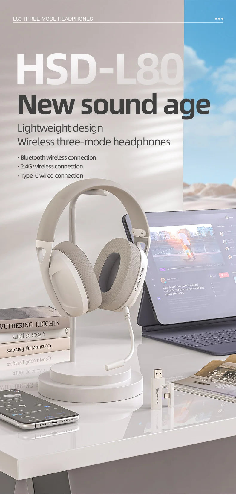 SMAILWOLF L80/ G900 PRO – High-Performance Tri-Mode Wireless Headset for PC & Laptop