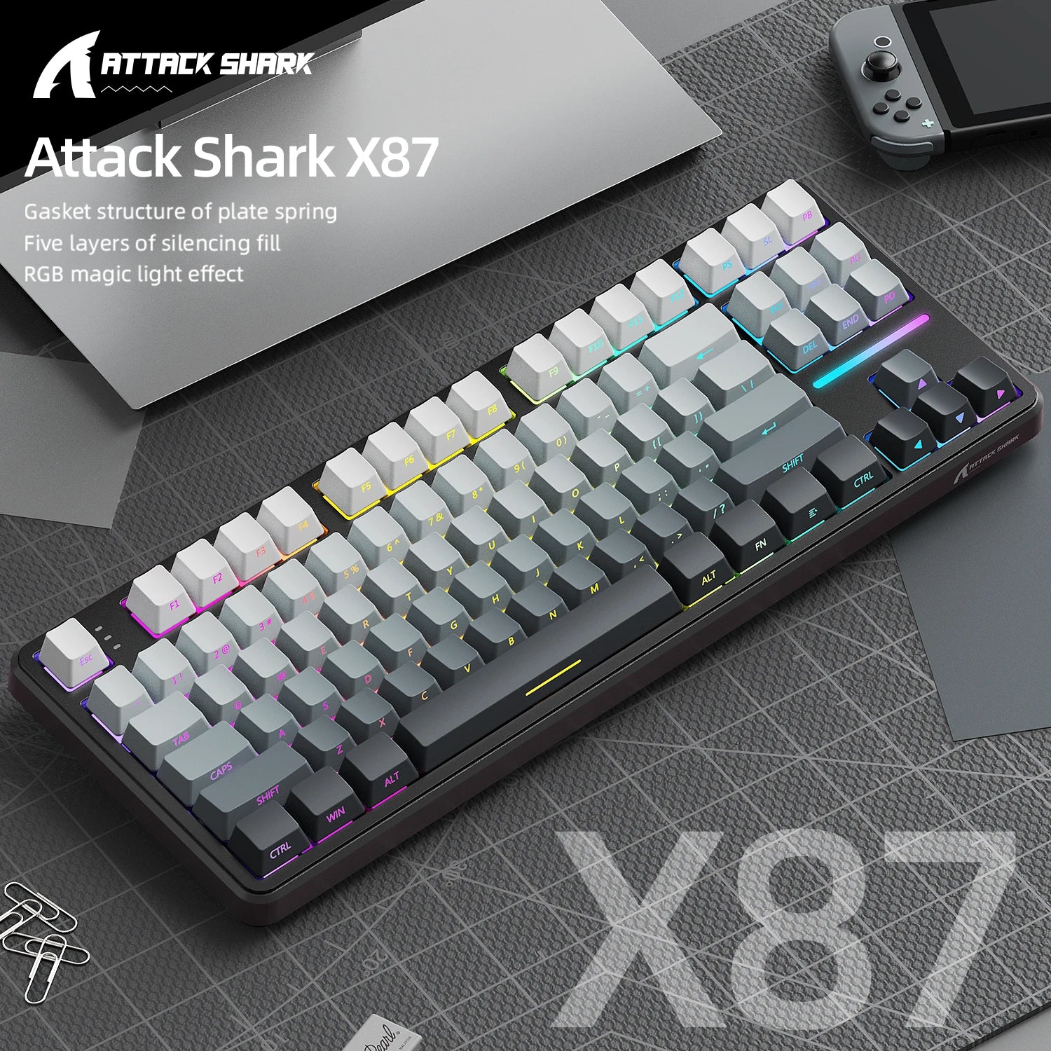 Attack Shark Keyboard X87: Tri-Mode Side-Lit Mechanical