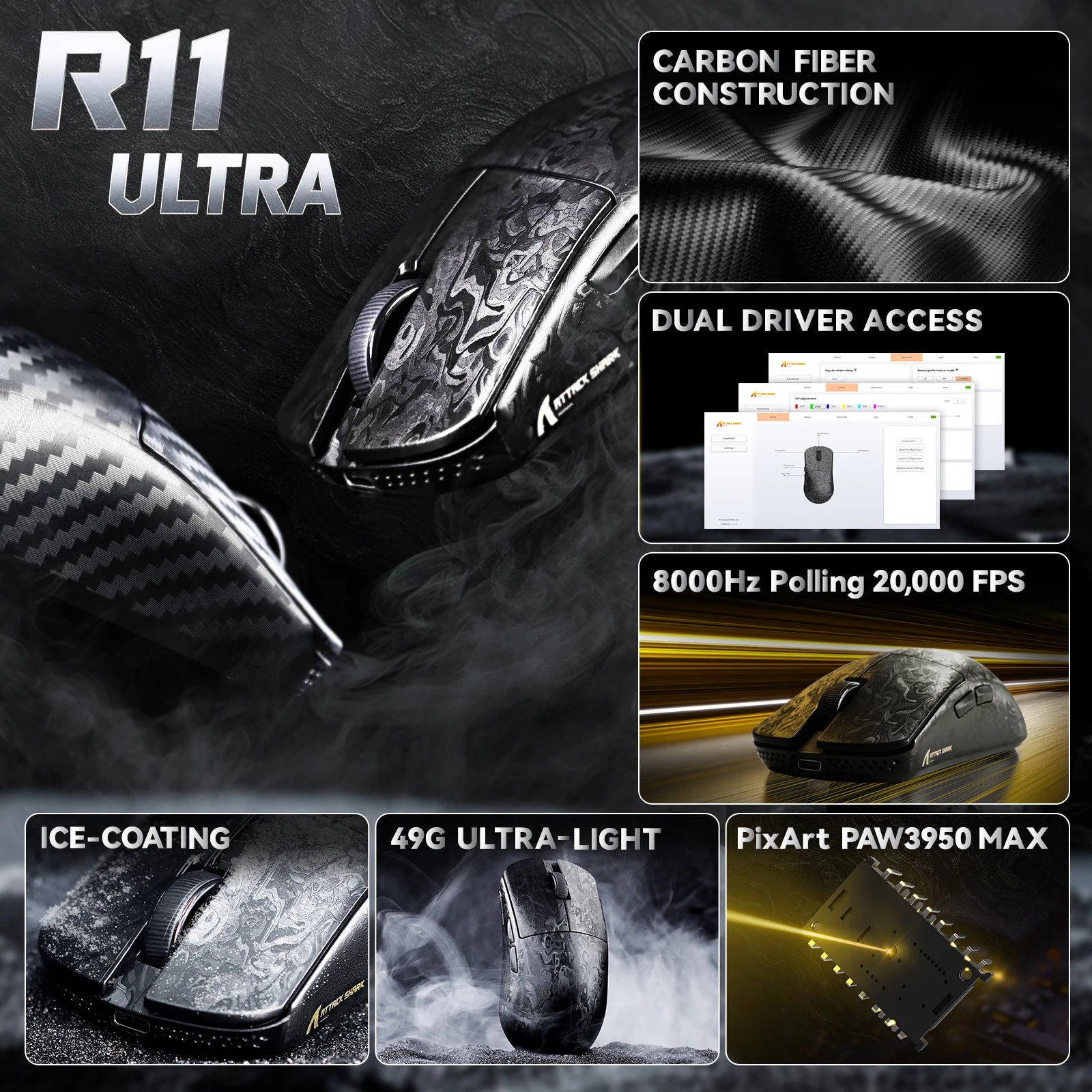 Attack Shark R11 Ultra: Carbon Fiber 8K Gaming Mouse