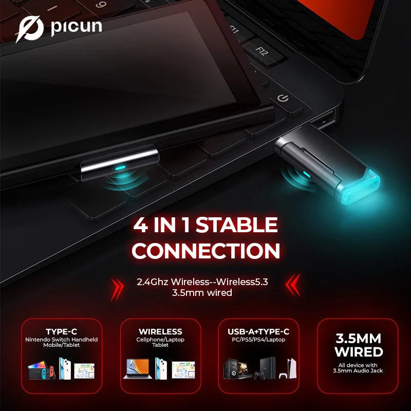 Picun G2 | 5ms Ultra-Low Latency Wireless Gaming Headset with 7.1 Audio