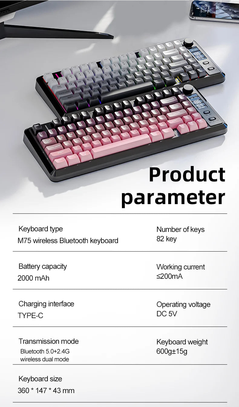 FREEWOLF M75 Compact 75% Mechanical Keyboard | RGB Backlit & OLED Control