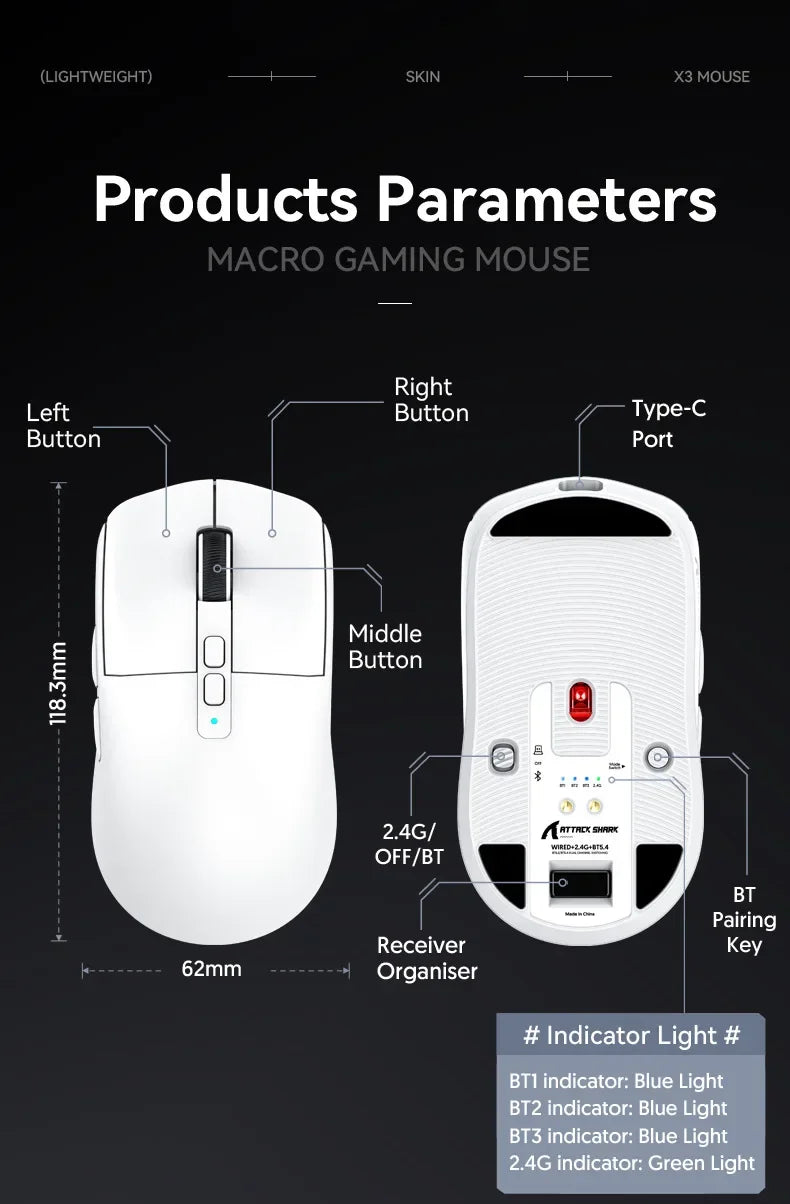 Attack Shark X6: Tri-Mode Wireless Gaming Mouse with Charging Dock