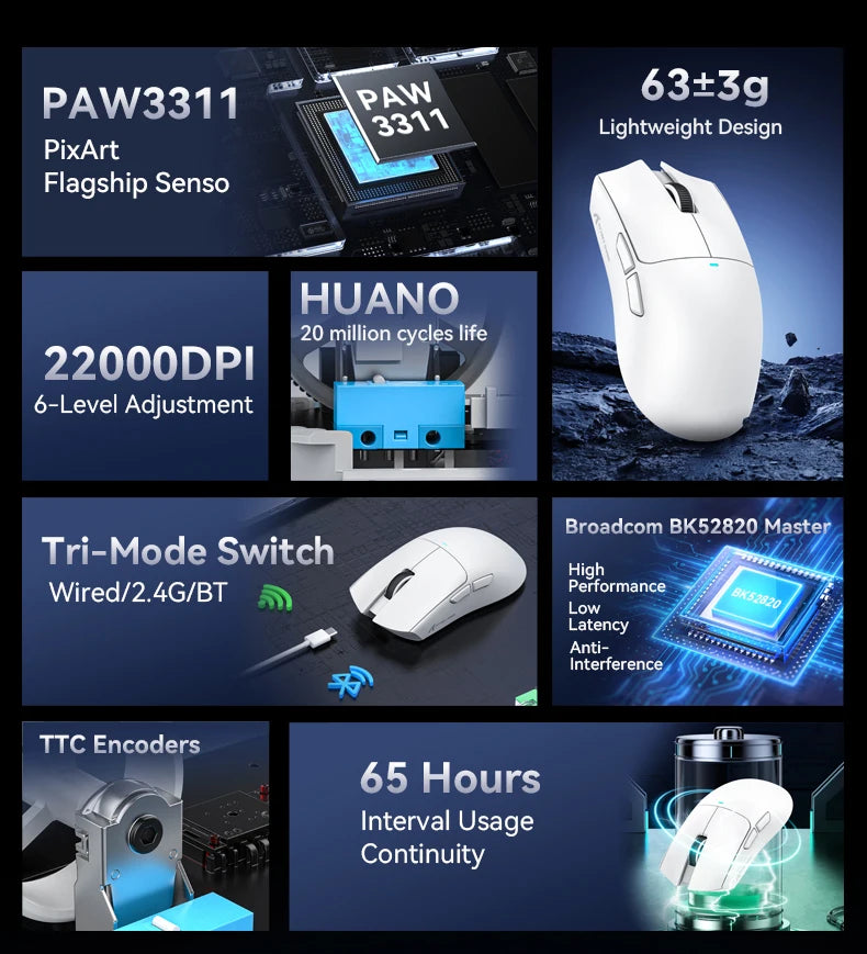 ATTACK SHARK X11SE Ultra-Light: 63g Wireless Gaming Mouse (22K DPI)