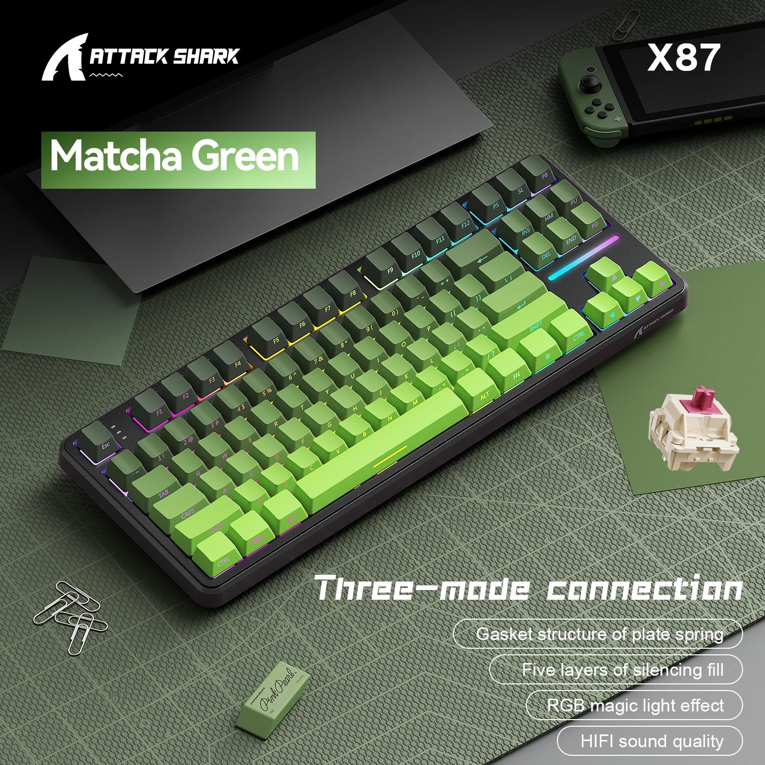 Attack Shark Keyboard X87: Tri-Mode Side-Lit Mechanical
