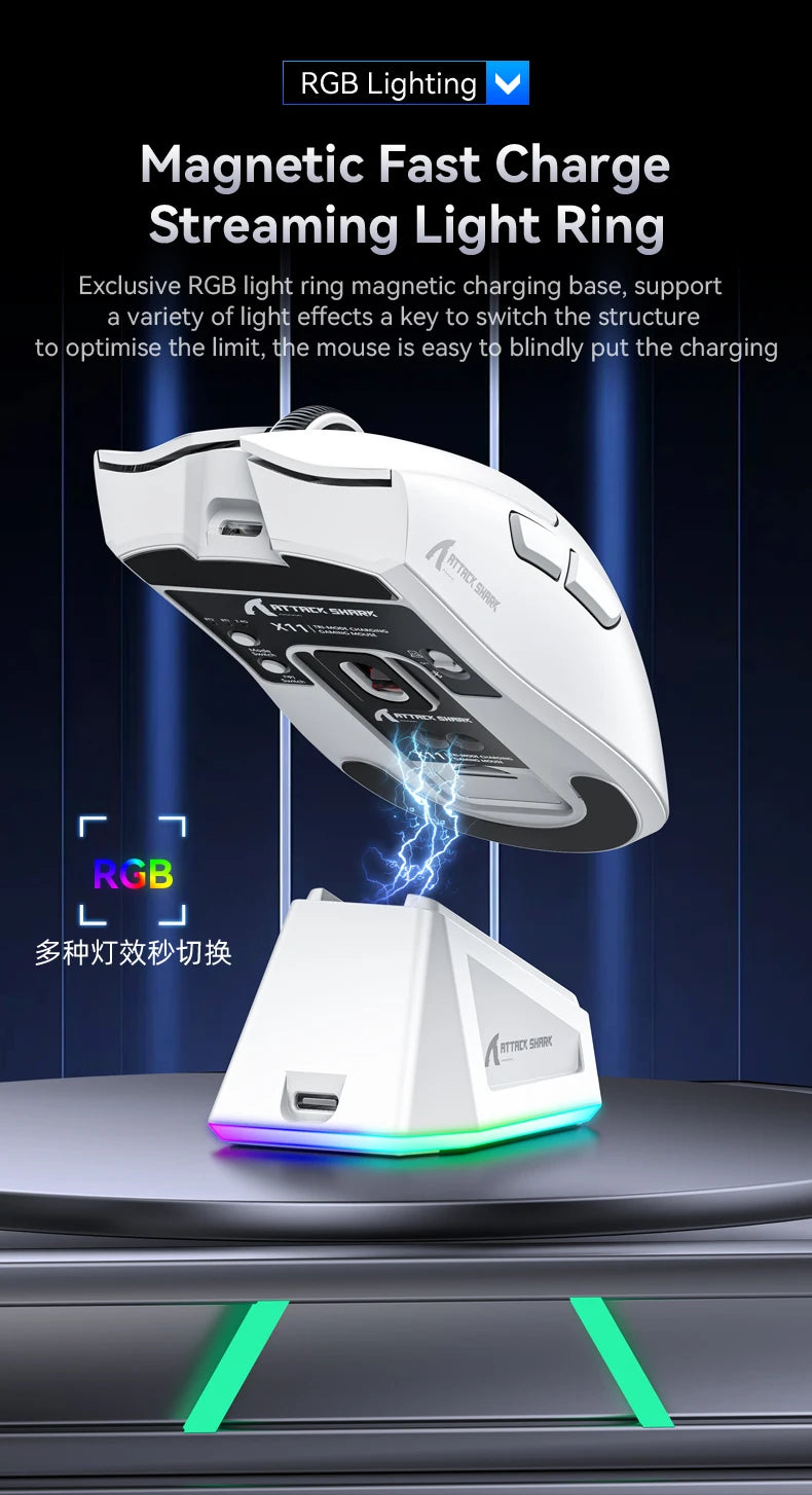 Attack Shark X11 – Wireless Gaming Mouse Series | 1K Hz & RGB Docking