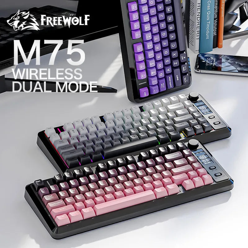 FREEWOLF M75 Compact 75% Mechanical Keyboard | RGB Backlit & OLED Control