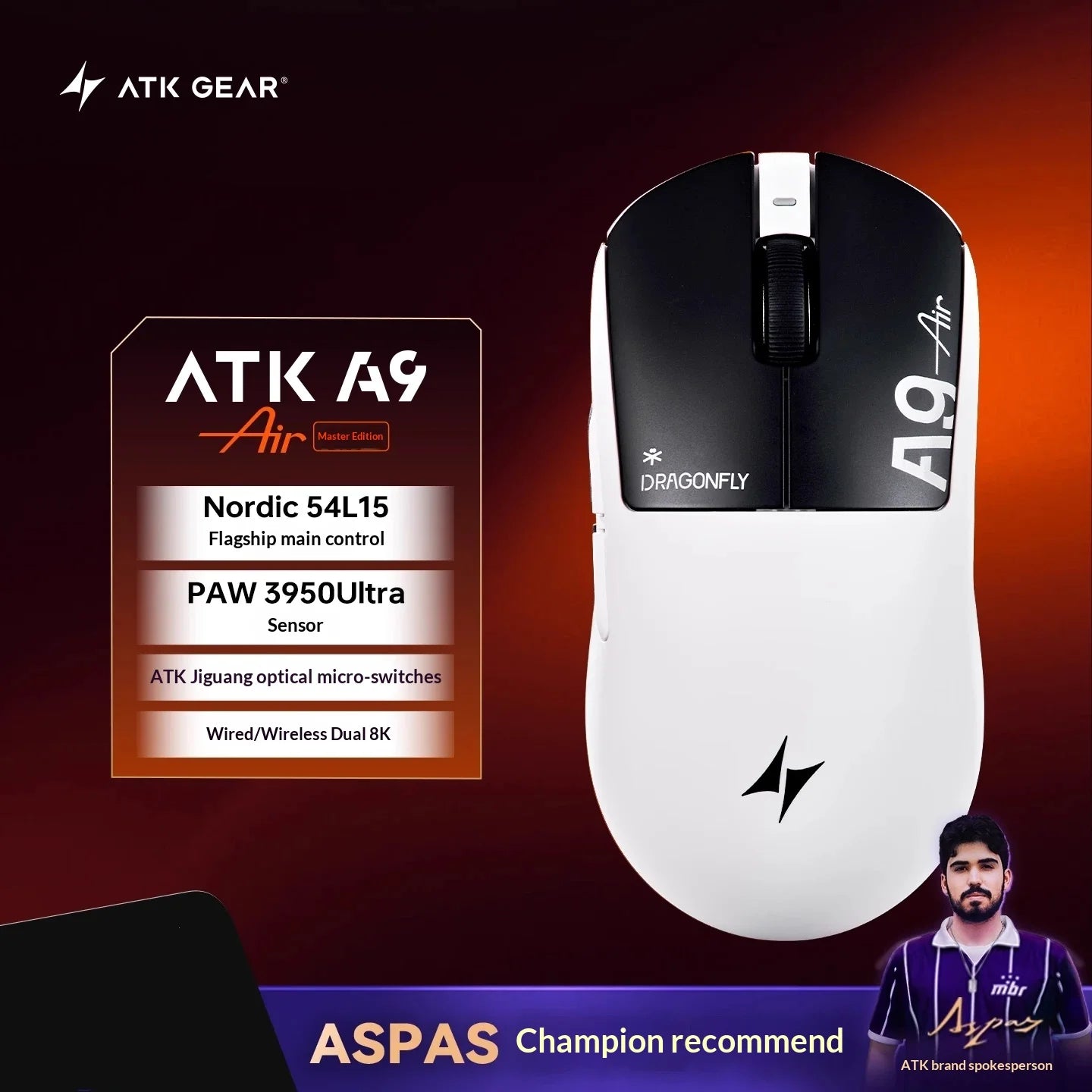 ATK Dragonfly A9 Ultimate: PAW3950 Ultra 8K Wireless Mouse