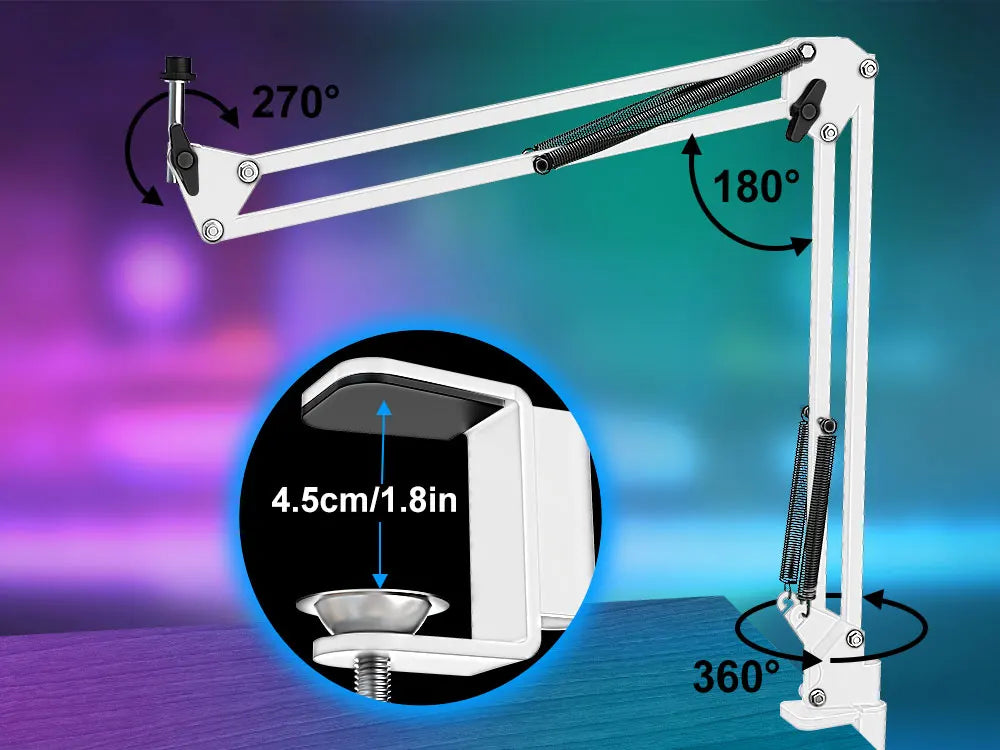 Zealsound RGB White | Professional USB Gaming Mic with Articulated Arm