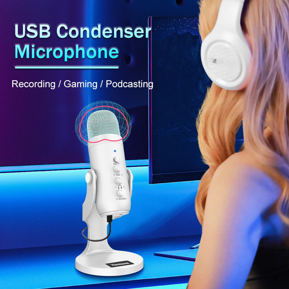 Haomuren White Series – Professional USB Studio Mic for Content Creators