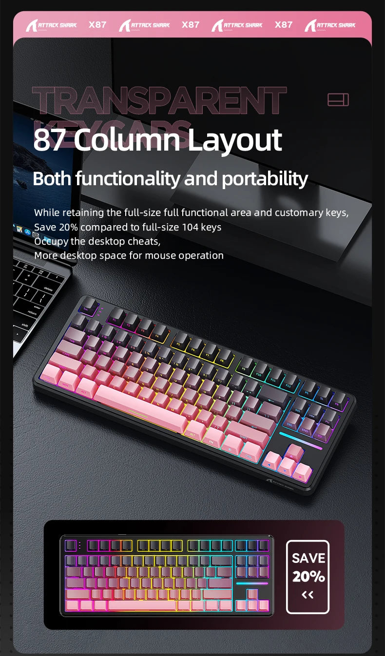 Attack Shark Keyboard X87: Tri-Mode Side-Lit Mechanical