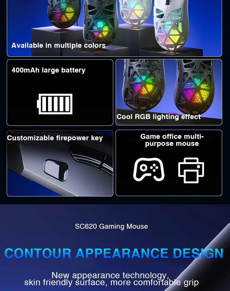 AULA SC620 – Mouse Gamer Wireless | Fire Button & RGB Lighting Effects