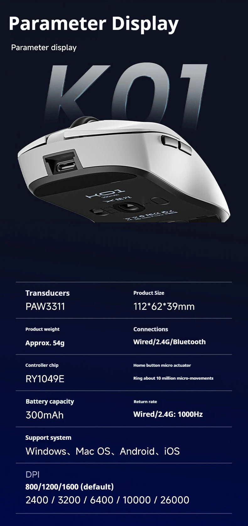 EWEADN K01 Wireless – Mouse Ultra-Light Series (3-Mode Connectivity)