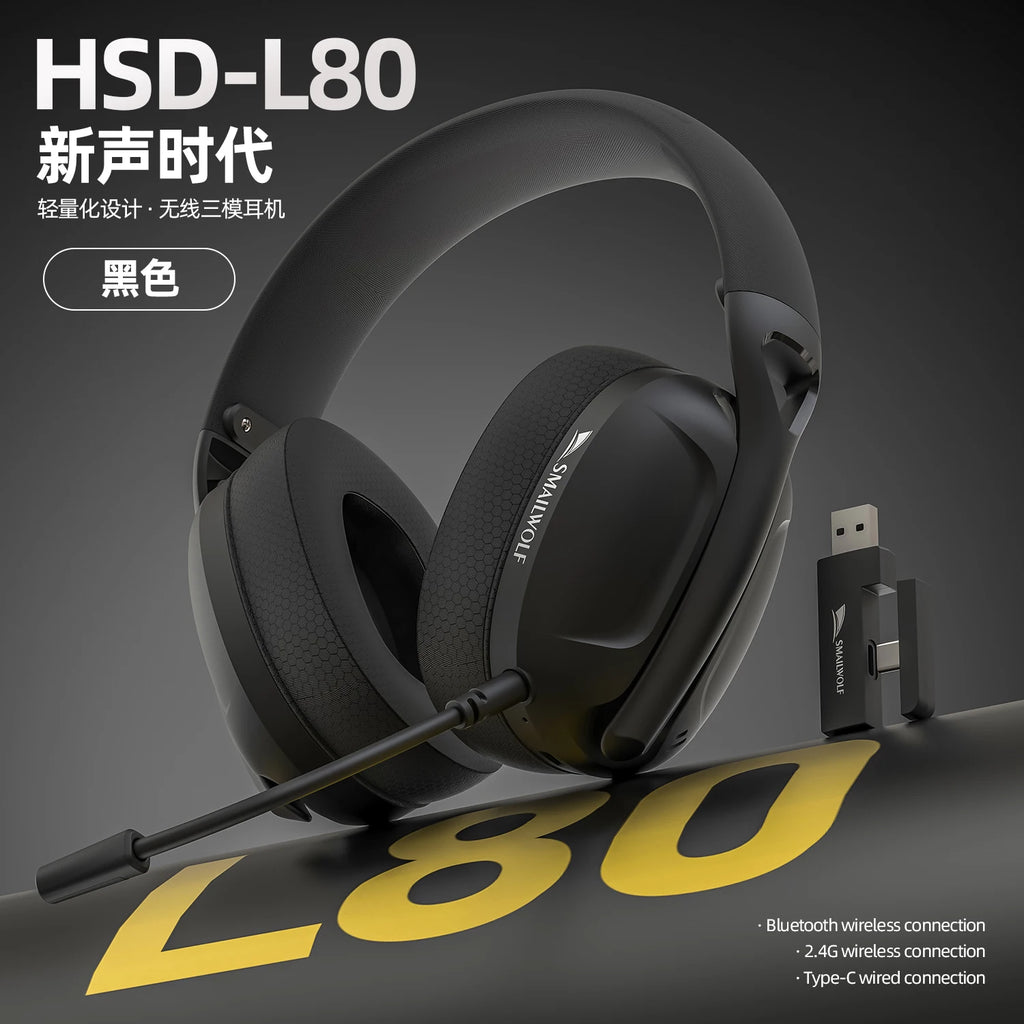 SMAILWOLF L80/ G900 PRO – High-Performance Tri-Mode Wireless Headset for PC & Laptop