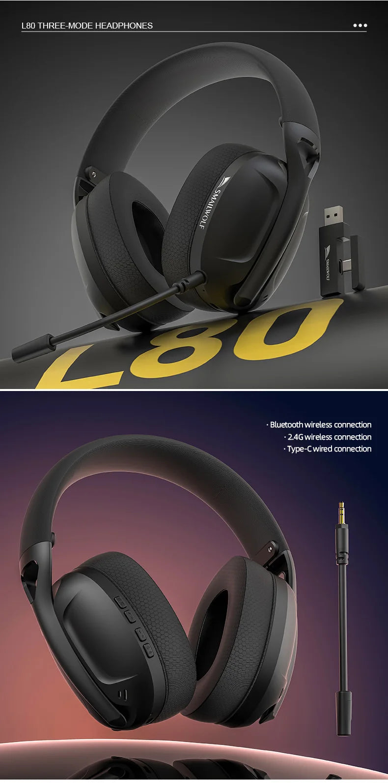SMAILWOLF L80/ G900 PRO – High-Performance Tri-Mode Wireless Headset for PC & Laptop