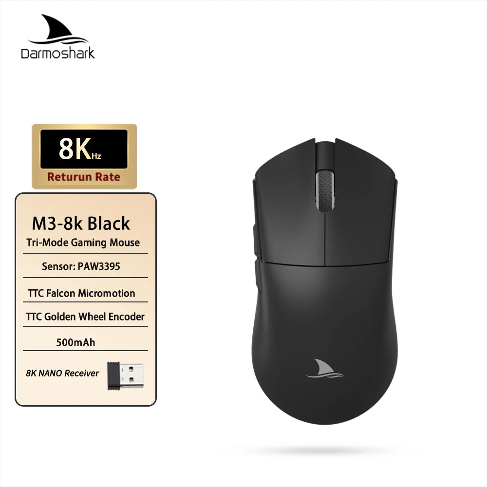 Darmoshark M3 V2 Double 8K: PAW3395 Sensor | 26K DPI Tri-Mode Mouse