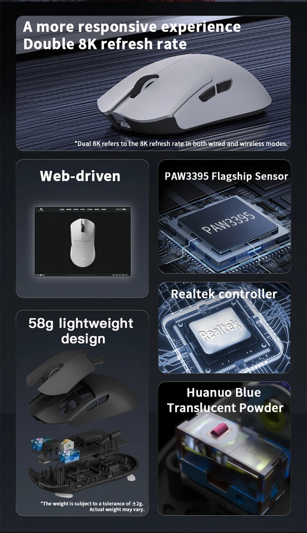 Darmoshark M3 V2 Double 8K: PAW3395 Sensor | 26K DPI Tri-Mode Mouse