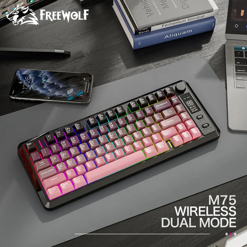 FREEWOLF M75 Compact 75% Mechanical Keyboard | RGB Backlit & OLED Control