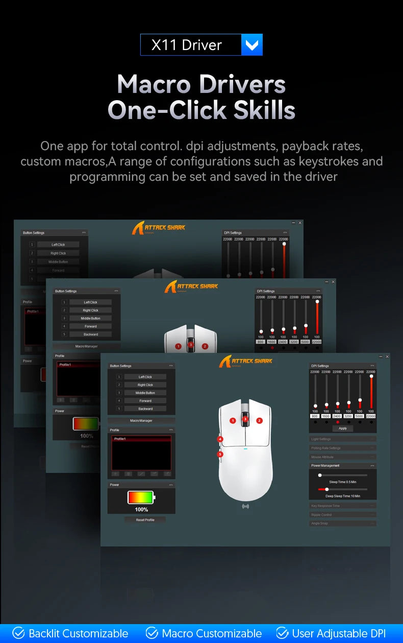 Attack Shark X11 – Wireless Gaming Mouse Series | 1K Hz & RGB Docking