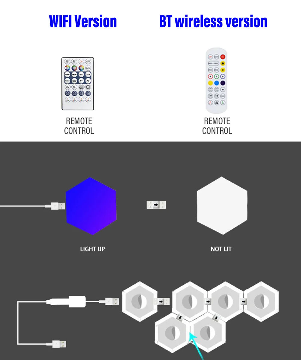 RGB Smart Hexagon Lamps: Music Rhythm Sync & App-Controlled Ambient Light