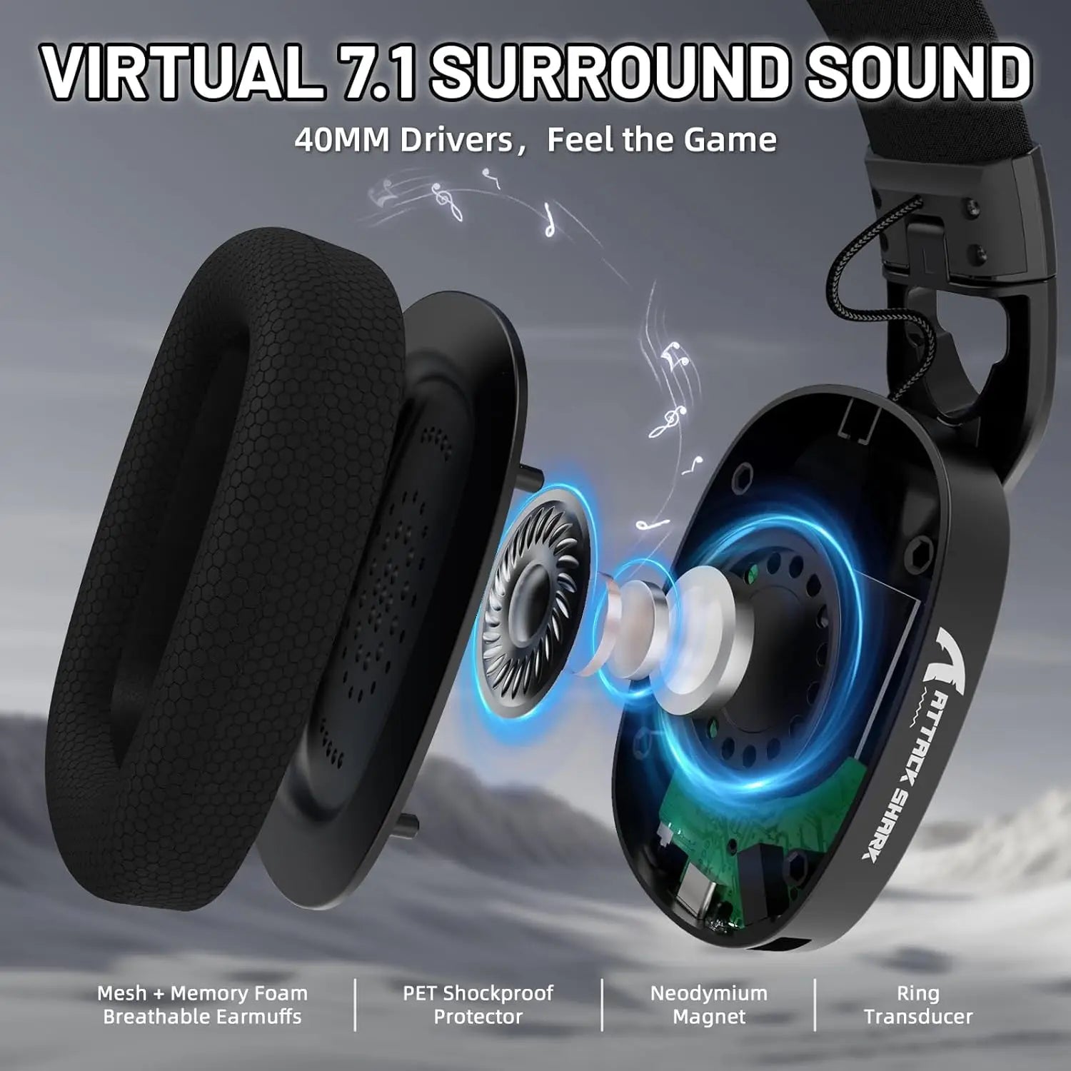 ATTACK SHARK L90 – Professional 7.2 Wireless Headset | Ultra-Light Series