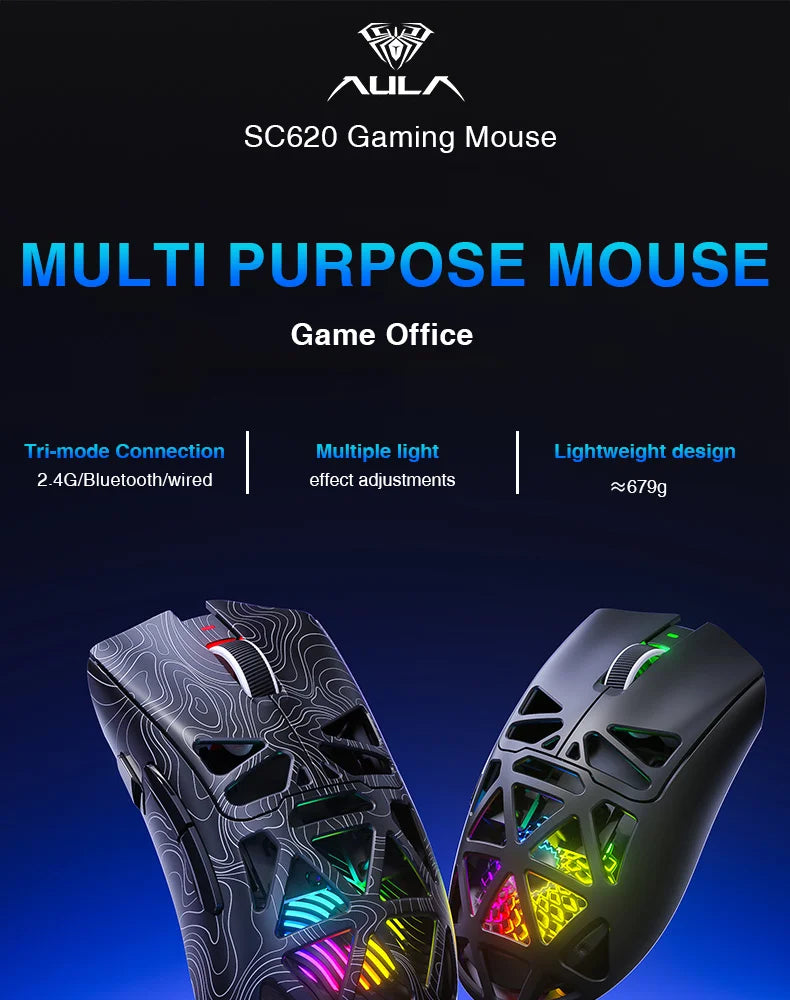 AULA SC620 – Mouse Gamer Wireless | Fire Button & RGB Lighting Effects