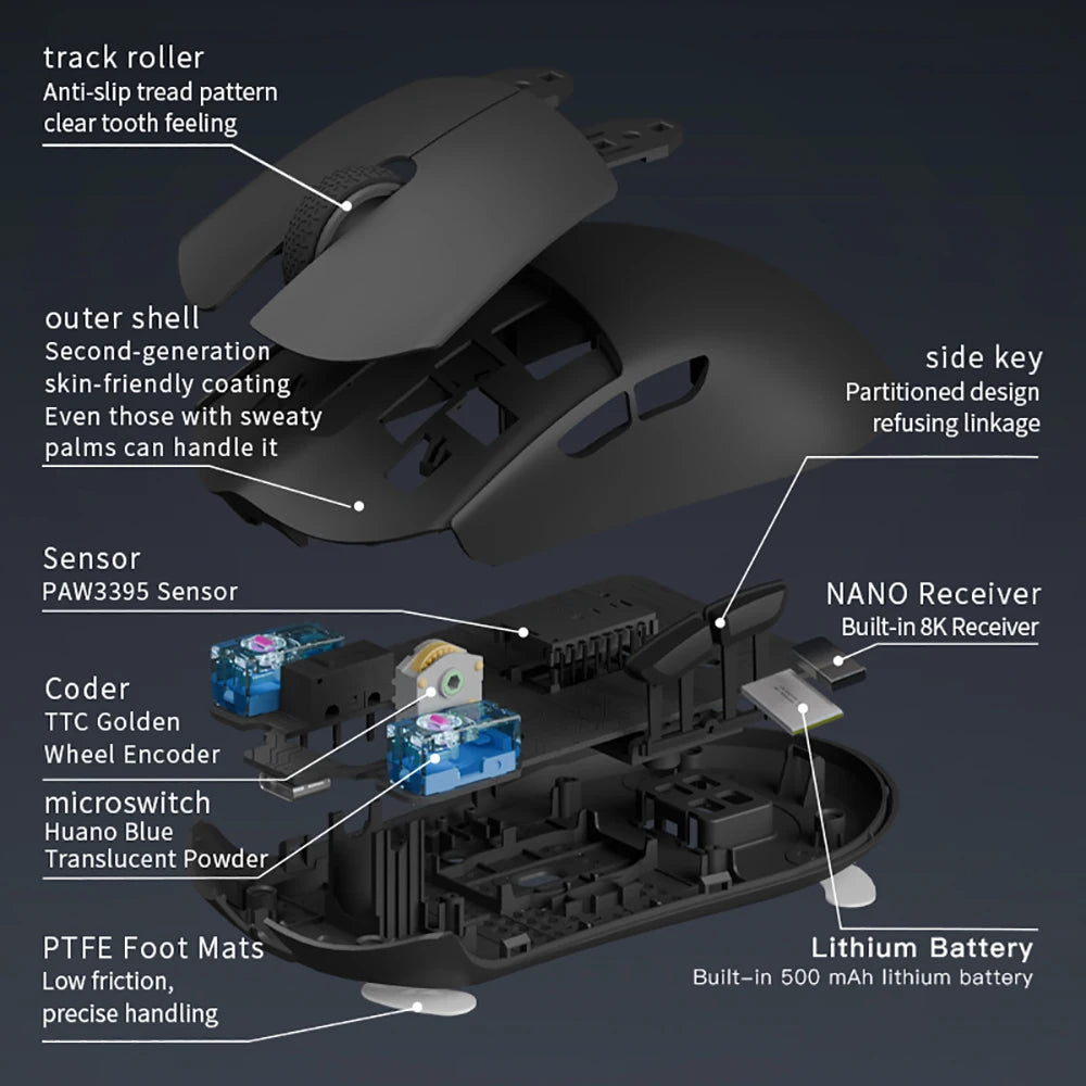 Darmoshark M3 V2 Double 8K: PAW3395 Sensor | 26K DPI Tri-Mode Mouse