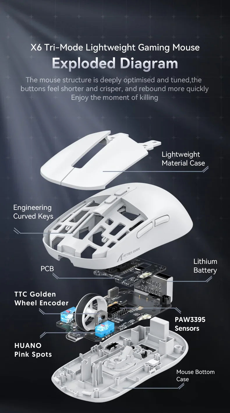 Attack Shark X6: Tri-Mode Wireless Gaming Mouse with Charging Dock