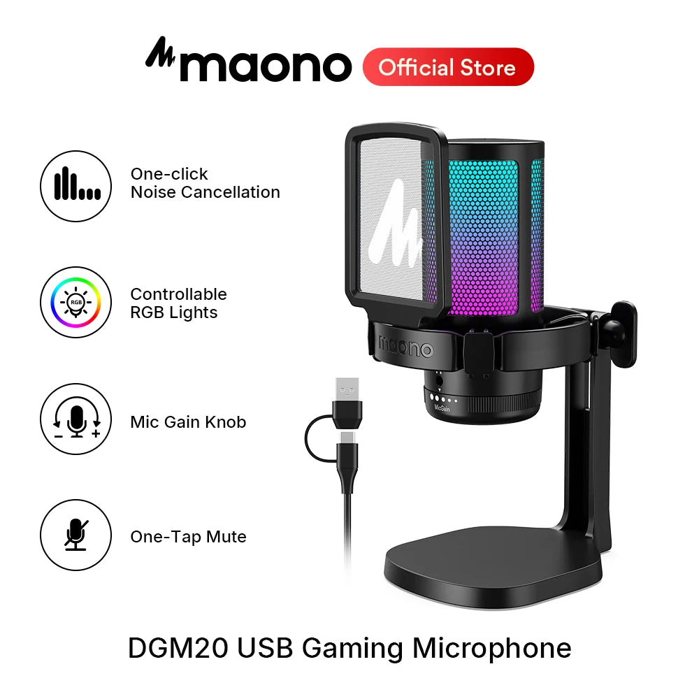 Maono DGM20 Series – Intelligent USB Gaming Mic with Noise Cancellation