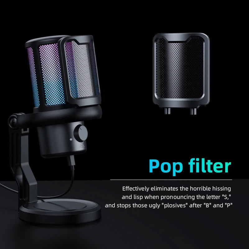 Professional RGB USB Microphone – Noise Reduction & Live Monitoring Series