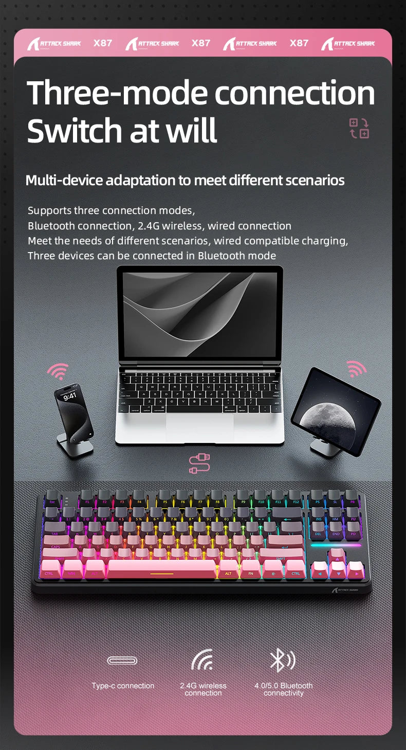 Attack Shark Keyboard X87: Tri-Mode Side-Lit Mechanical